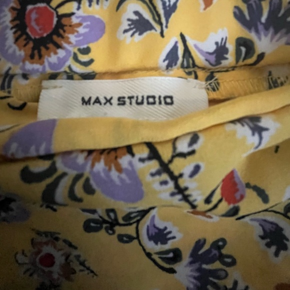 MAX STUDIO YELLOW COTTAGECORE FLORAL CINCHED TIE SIDE ZIP SKIRT MED PREOWNED - Picture 2 of 10